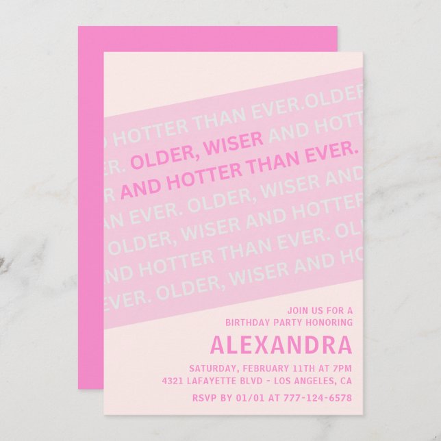 Funny 29th birthday invitations Older Wiser Hotter (Front/Back)