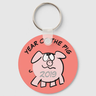Funny 2 Cartoon Illustration Pig  Year Birthday RK Key Ring
