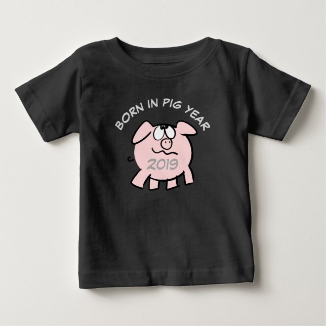 Funny 2 Cartoon Illustration Pink Pig  2019 Baby T T-Shirt (Front)