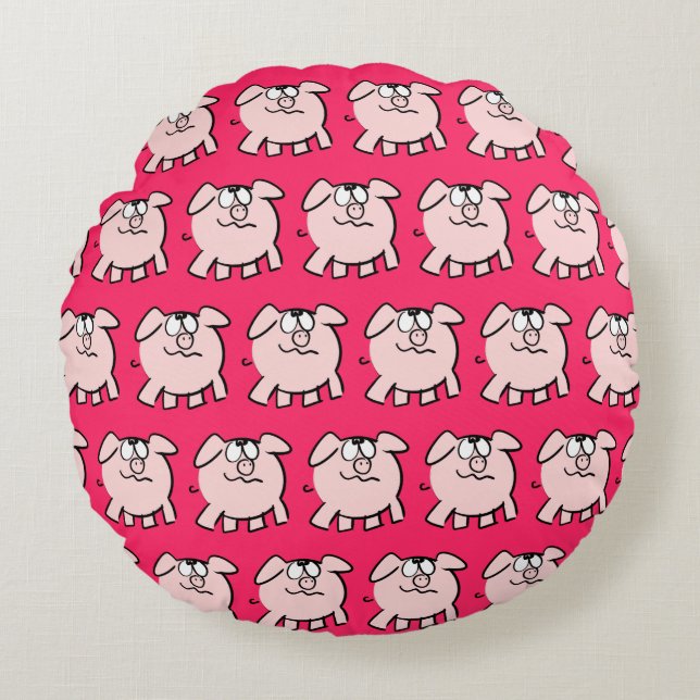 Funny 2 Cartoon Pig Choose Colour Round Pillow (Front)