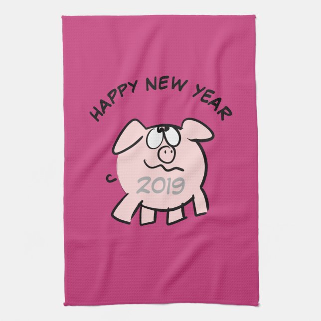 Funny 2 Cartoon Pig Year 2019 Kitchen Towel (Vertical)