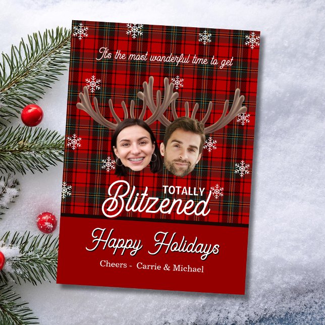 Funny 2 Photo Face Dry Sarcastic Humor Christmas Holiday Card (Funny dry sarcastic humor red Christmas holiday card with 2 photo faces for worst year ever 2025)