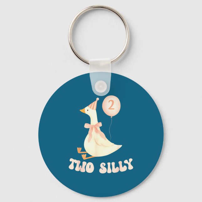 Funny 2nd Birthday Two Silly Goose 2 Year Old Birt Key Ring (Front)