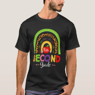 Funny 2Nd Grade Leopard Rainbow Hello Back To Scho T-Shirt