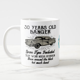 Funny 30th Birthday Retro Car Banger Add Name Date Large Coffee Mug