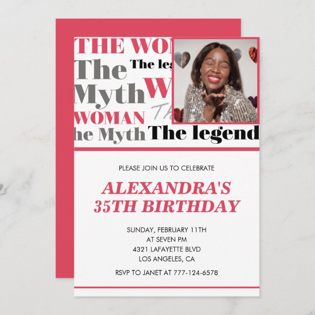 Funny 35th birthday invitation Photo Myth Legend (Front/Back)