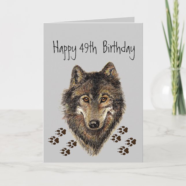 Funny, 39th Forty Nine  Birthday Wolf, Wolves Card (Front)