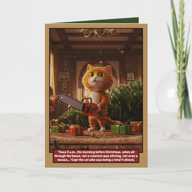 Funny 3 a.m. cat Christmas card (Front)