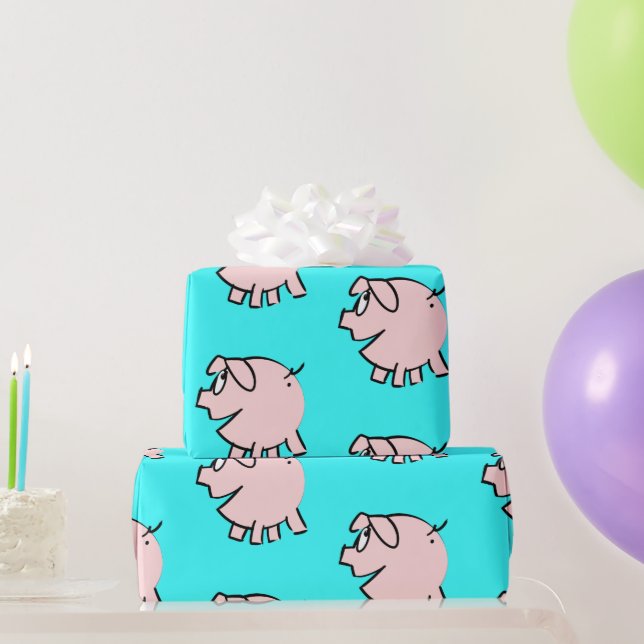 Funny 3 Cartoon Illustration Pig Choose Colour Gif Wrapping Paper (Party Gifts)
