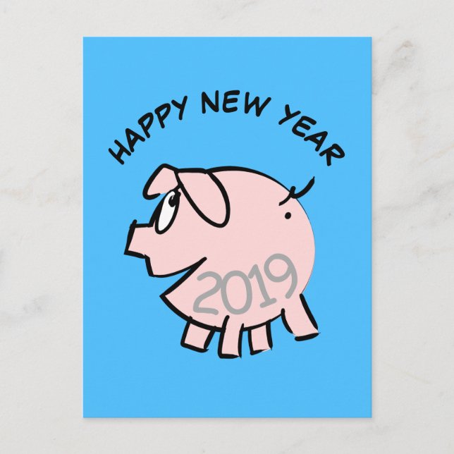 Funny 3 Cartoon Illustration Pig Year Birthday PoC Invitation Postcard (Front)