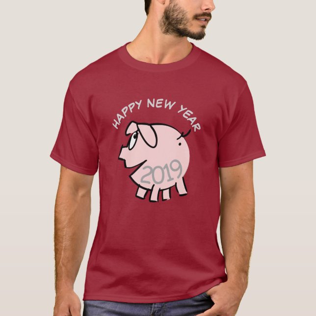 Funny 3 Cartoon Illustration Pig Year Zodiac MT T-Shirt (Front)