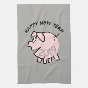 Funny 3 Cartoon Pig Year 2019 Kitchen Towel