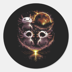 Funny 3 Howling Axolotl At The Full Moon Forest Classic Round Sticker