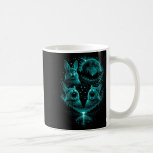 Funny 3 Howling Bunny Ice Blue Full Moon Eclipse Coffee Mug