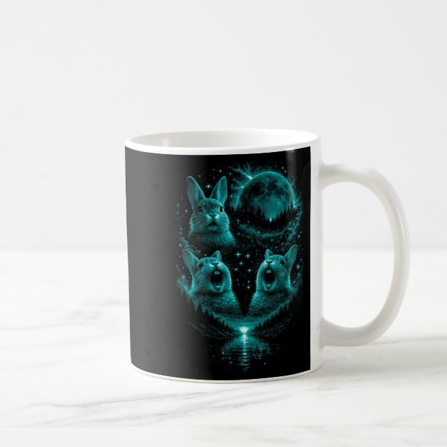 Funny 3 Howling Bunny Ice Blue Full Moon Eclipse Coffee Mug (Right)