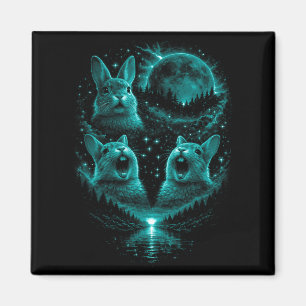 Funny 3 Howling Bunny Ice Blue Full Moon Eclipse Magnet