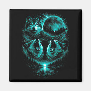 Funny 3 Howling Wolf At The Forest Ice Blue Moon Magnet