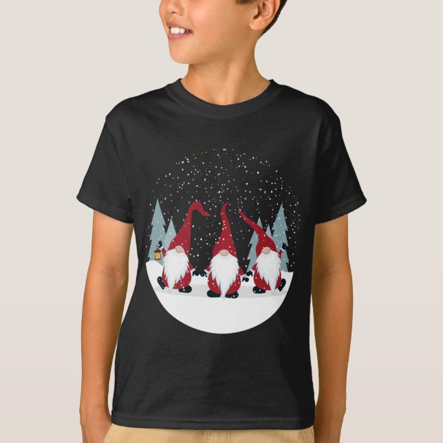Funny 3 Nordic Gnomes Winter Christmas Swedish Cut T-Shirt (Front)