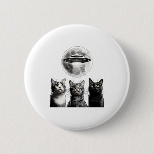 Funny 3 Scared Cats Moon Ufo Alien Earth Invasion 6 Cm Round Badge