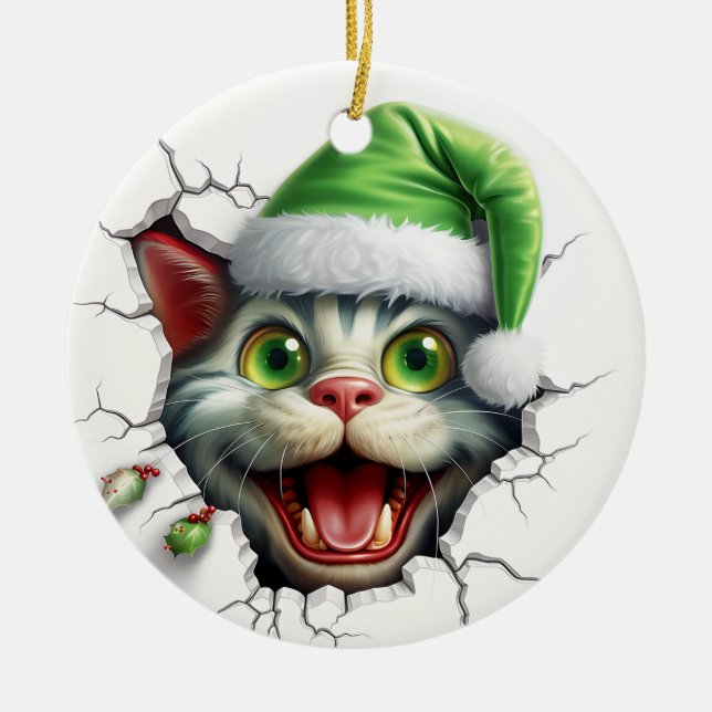 Funny 3d Cat Ceramic Ornament (Front)