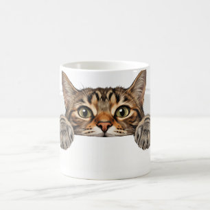 Funny 3D Cat Peeking Over Rim Optical Illusion Mug