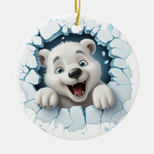 Funny 3D Ice Bear Christmas Ceramic Ornament