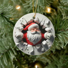 Funny 3d Santa Ceramic Ornament