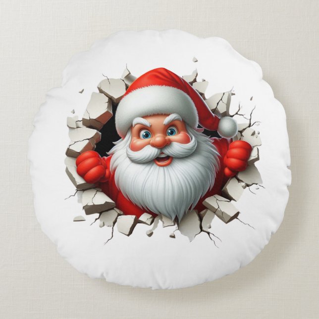 Funny 3D Santa Claus Christmas Holiday Design Round Cushion (Front)