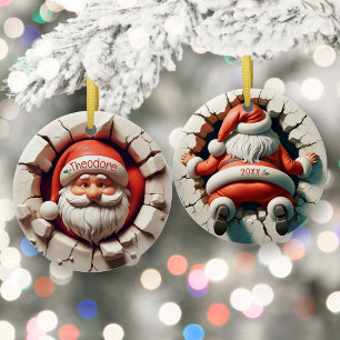 Funny 3D Santa Personalised Child's Name Christmas Ceramic Ornament