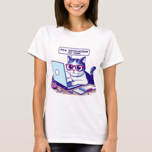 Funny 404 Motivation Not Found Cat Retro Nerdy Cat T-Shirt