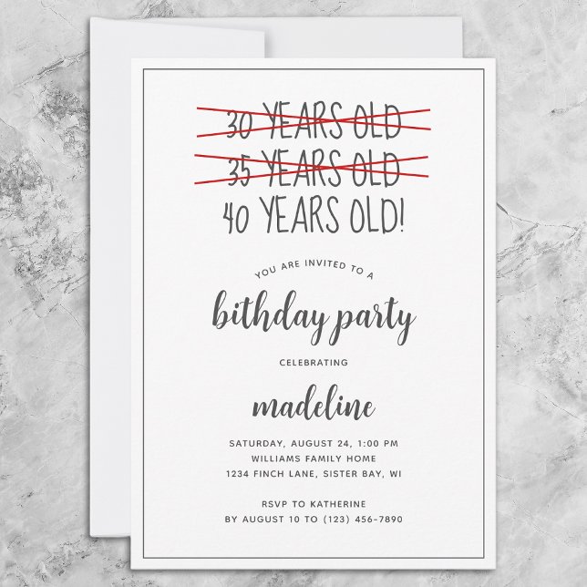 Funny 40 Year Old Birthday Party Invitation (Creator Uploaded)