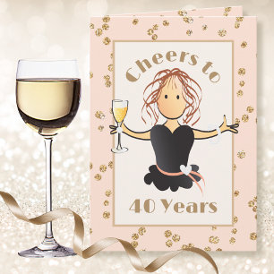 Funny 40th Birthday Cartoon Glitter Sparkle Girly Card