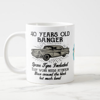 Funny 40th Birthday Retro Car Banger Add Name Date Large Coffee Mug