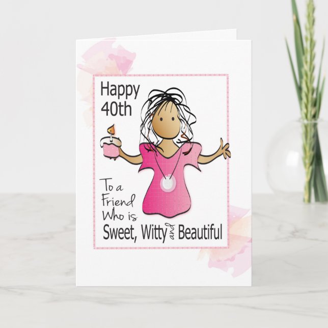 Funny 40th Female Cartoon for Her Ethnic Birthday Card (Front)