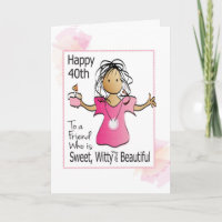 Funny 40th Female Cartoon for Her Ethnic Birthday