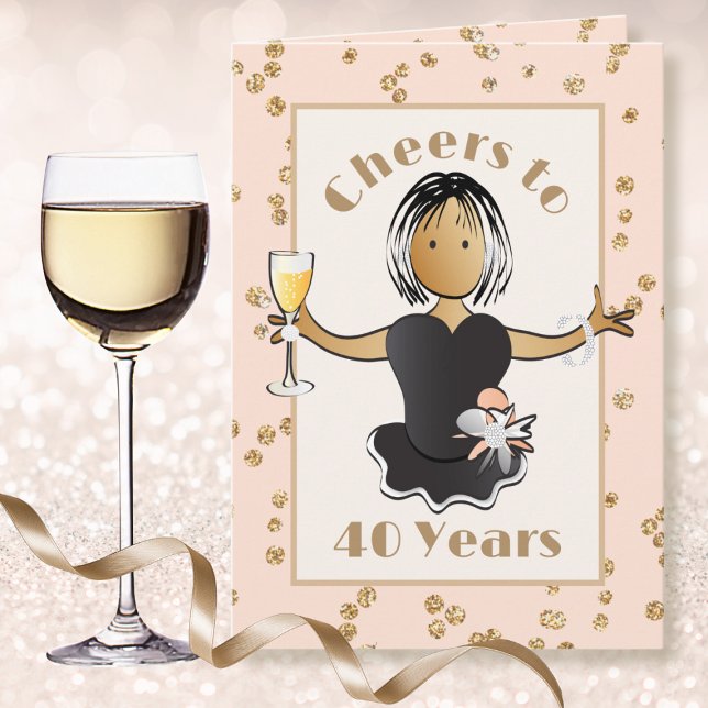 Funny 40th Female Cartoon Glitter Birthday      Card (Creator Uploaded)