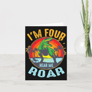 Funny 4 birthday hear roar gift for kids boys card