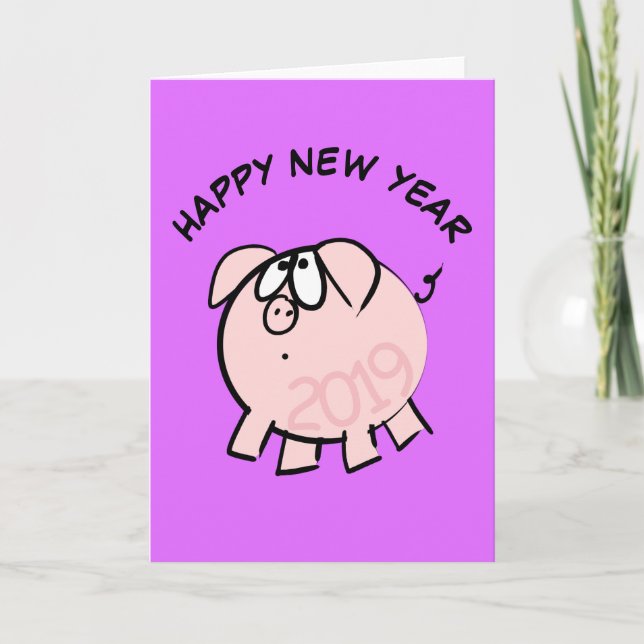 Funny 4 Cartoon Illustration Pig  Year 2019 Card (Front)