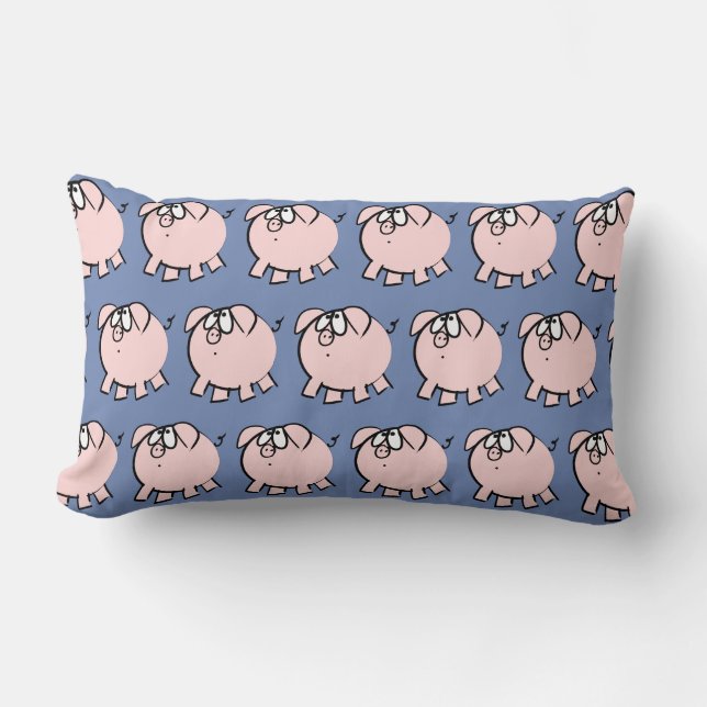Funny 4 Cartoon Pig Choose Colour Lumbar Pillow (Front)