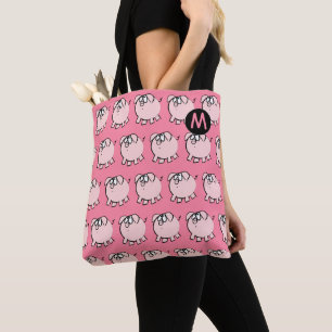 Funny 4 Cartoon Pig Monogram Choose Colour Tote Ba Bag