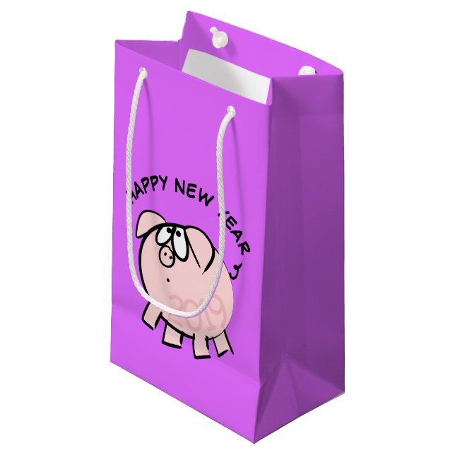 Funny 4 Cartoon Pig  Year 2019 Small Gift Bag (Front Angled)