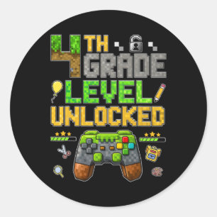 Funny 4th Grade Level Unlocked Ck To School Gamer Classic Round Sticker