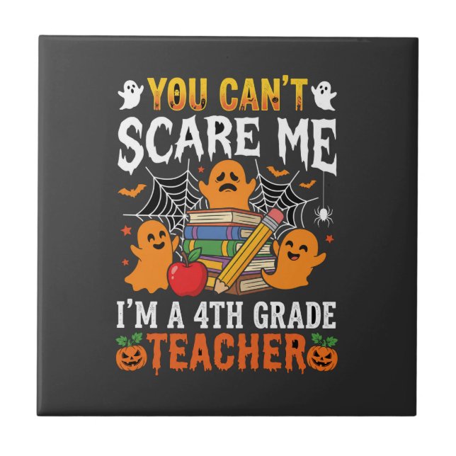 Funny 4th Grade Teacher Halloween Ghost Ceramic Tile (Front)
