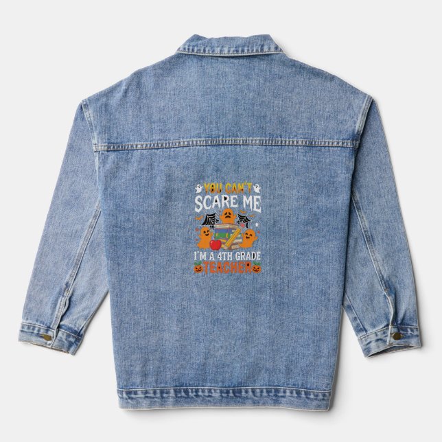 Funny 4th Grade Teacher Halloween Ghost Denim Jacket (Back)