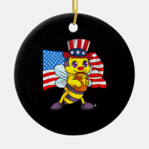 Funny 4th Of July 2021 Beekeeper American Ceramic Ornament