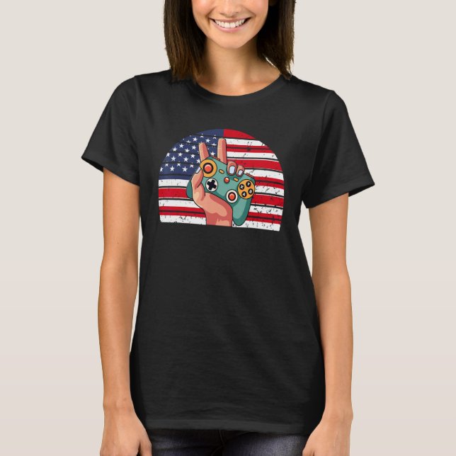 Funny 4th Of July American Flag Gaming Patriotic B T-Shirt (Front)