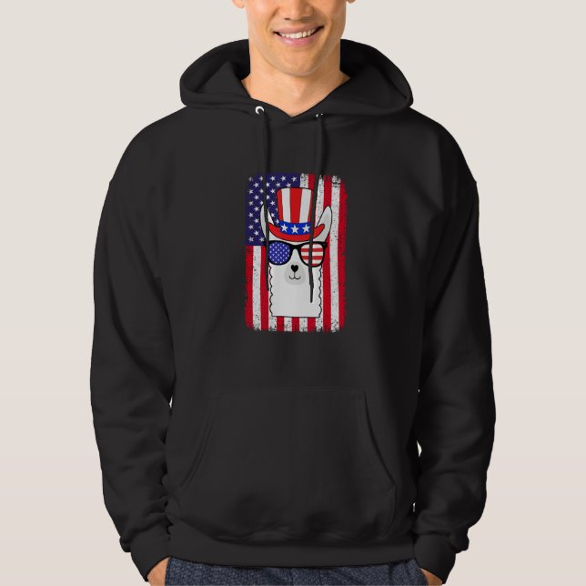 Funny 4th Of July American Flag Patriotic Llama Su Hoodie (Front)