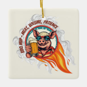 Funny 4th of July BBQ Pig Beer Mug Grill Master Ceramic Ornament