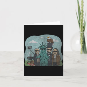 Funny 4th of July BBQ Selfie Patriotic Icons Retro Card