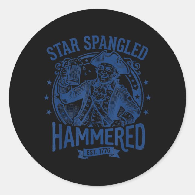 Funny 4th Of July Beer Drinking - Star Spangled Classic Round Sticker (Front)